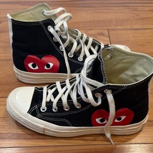 Converse Play Black High-Tops with Red Heart Accent